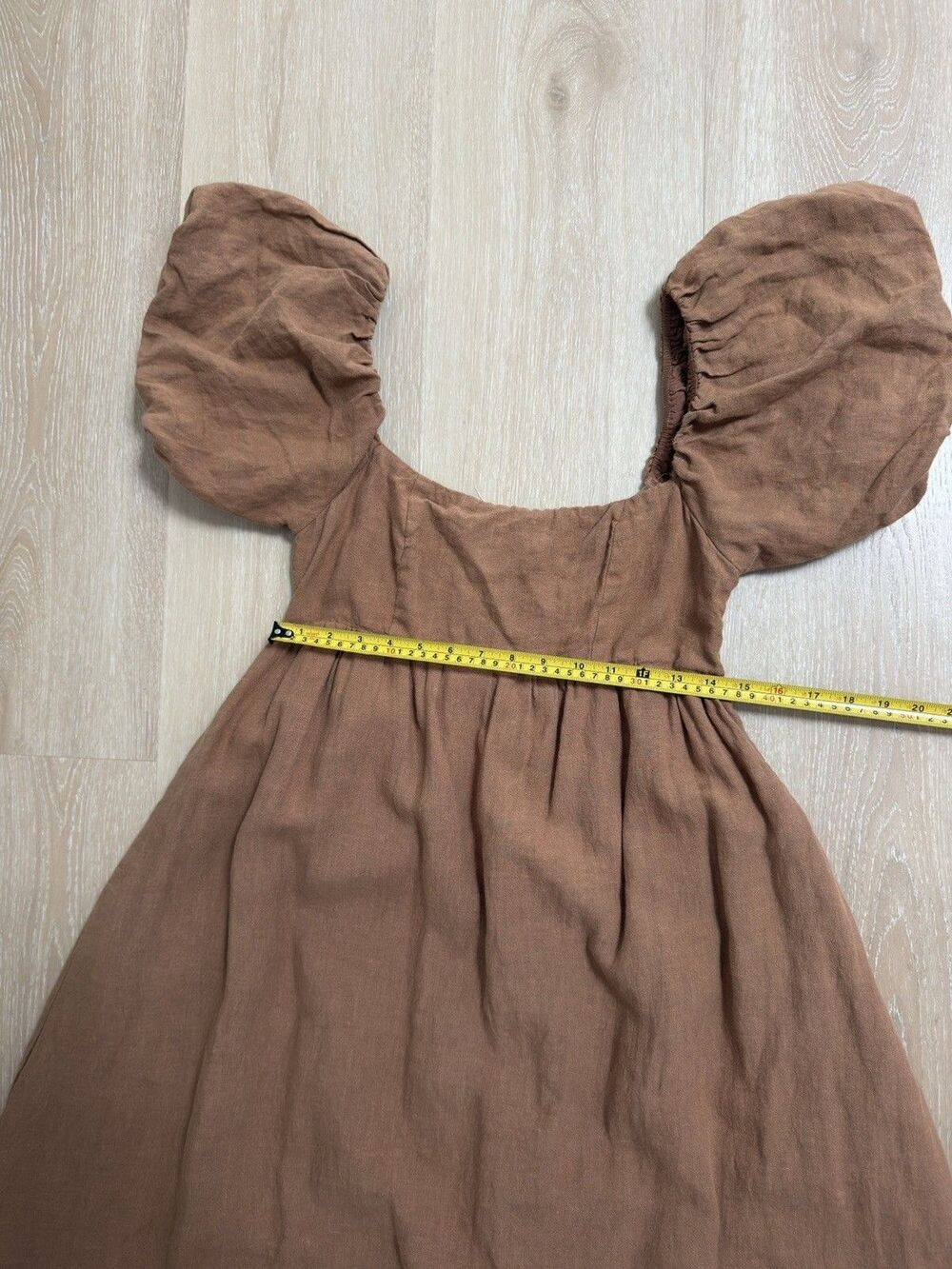 SOLAI The Label French Riviera Linen Maxi Dress L Puff Sleeve Peasant Ren Fair - Picture 8 of 16